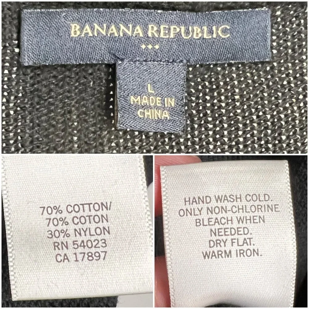 Banana Republic Factory Black V-Neck Lightweight Cable Knit‎ Midi Cardigan Sz L - Picture 9 of 10